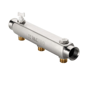 Коллектор Valtec из нержавеющей стали с межосевым расстоянием выходов 100 мм VTC.510.SS.080505