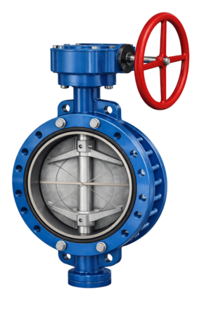 Затвор поворотный дисковый межфланцевый с тройным эксцентриситетом ИНТЕРАРМ Ду 500 Ру 16, корпус - углеродистая сталь WCB, диск - углеродистая сталь WCB, седло - 304