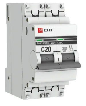 Выключатель автоматический EKF Автоматический выключатель 2P 20А (C) 6кА ВА 47-63 DC