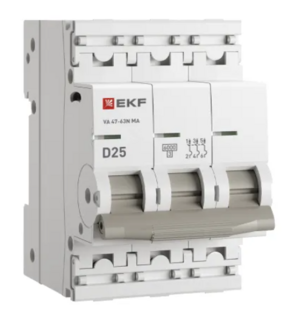Выключатель автоматический EKF ВА 47-63N MA 3P 25А (D) 6кА без теплового расцепителя