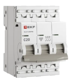 Выключатель автоматический EKF ВА 47-63N MA 3P 20А (C) 6кА без теплового расцепителя
