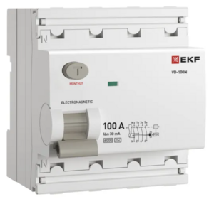 Выключатель автоматический EKF ВД-100N 4P 100А 30мА тип AC эл-мех 6кА
