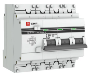 Выключатель автоматический EKF дифференциальный АД-32 3P+N 20А/30мА (тип А) 4,5кА