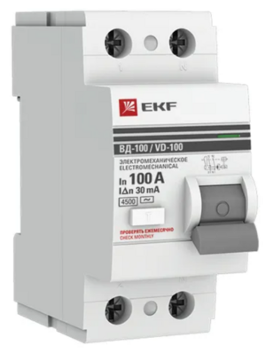 Выключатель дифференциального тока PROxima EKF elcb-2-100-30-em-pro (УЗО) 2п 100А 30мА тип AC ВД-100 (электромех.)