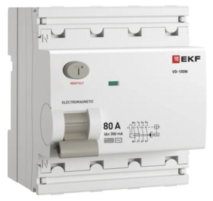 Выключатель дифференциального тока EKF PROXIMA ВД-100N 4P 80А 300мА AC эл-мех 6кА