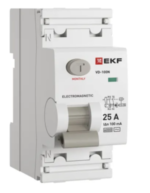 Выключатель дифференциального тока EKF PROXIMA ВД-100N 2P 25А 100мА тип AC эл-мех 6кА