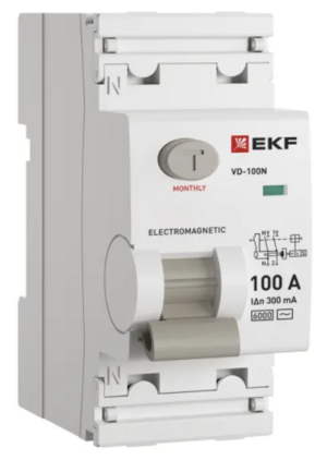 Выключатель дифференциального тока EKF PROXIMA ВД-100N 2P 100А 300мА тип AC эл-мех 6кА