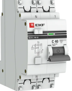 Дифференциальный автомат EKF PROxima АД-32 1P+N 40А/30мА (хар. C, AС, электронный, защита 270В) 6кА
