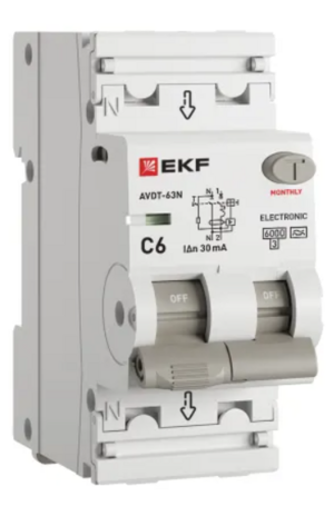 Устройство защитного отключения EKF PROXIMA АВДТ-63N 1P+N 6А 30мА х-ка C тип A электронный 6кА