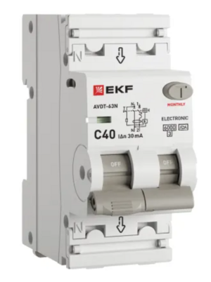 Устройство защитного отключения EKF PROXIMA АВДТ-63N 1P+N 40А 30мА х-ка C тип A электронный 6кА