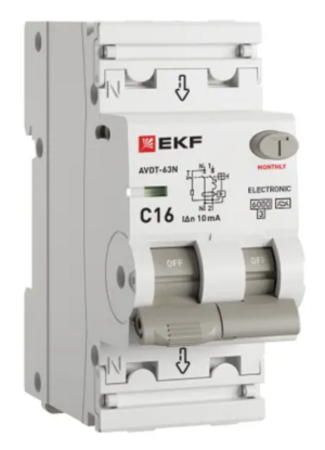 Устройство защитного отключения EKF PROXIMA АВДТ-63N 1P+N 16А 10мА х-ка С тип A электронный 6кА