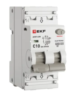 Устройство защитного отключения EKF PROXIMA АВДТ-63N 1P+N 10А 30мА х-ка C тип A электронный 6кА