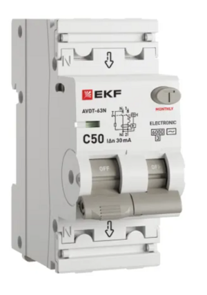 Устройство защитного отключения EKF PROXIMA АВДТ-63N 1P+N 50А 30мА х-ка C тип AC электронный 6кА