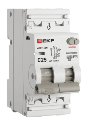 Устройство защитного отключения EKF PROXIMA АВДТ-63N 1P+N 25А 10мА х-ка С тип AC электронный 6кА