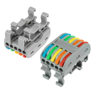 Клемма соединительная многоразовая проходная REXANT 5-полюсная, серая (0,08-4 мм2) с креплением на DIN-рейку