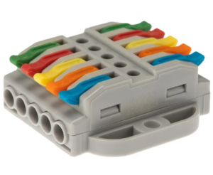 Клемма соединительная многоразовая проходная REXANT 5 полюсов, серая (0,08-4 мм2), с монтажной площадкой