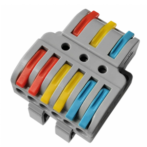 Клемма REXANT СМК 3х2D проходная разветвительная 3 полюса на DIN-рейку (0,08-4 мм²) (1 ввод, 2 вывода на полюс) серая