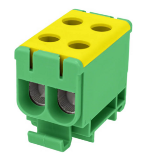 Клемма вводная силовая REXANT КВС 6-50мм² 2-рядная желто-зеленая PE распределительная