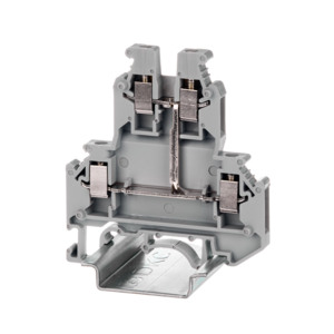 Клемма двухуровневая, винтовой зажим, 4 точки подключения, уровни соединены перемычкой, 2.5 кв.мм, серая