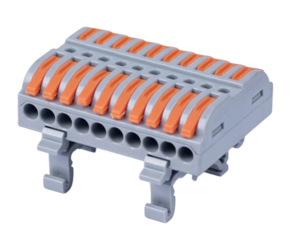 Клемма Cabeus MX223-10D соединительная универсальная проходная 10 полюсов с рычагом на DIN-рейку 0,08-2,5/4,0