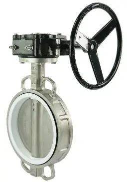 Затвор дисковый поворотный DN.ru WBV3131P-2W-Fb-R Ду200 Ру16 межфланцевый, корпус - нержавеющая сталь 304, диск - нержавеющая сталь 304, уплотнение - PTFE, с редуктором DN.ru RDN RQN4-500Z-T30