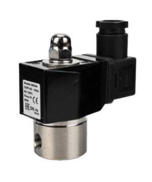 Клапан электромагнитный DN.ru VS331-ET-NO-24VDC 1/8" Ду6 Ру10, соленоидный двухходовой, корпус - нержавеющая сталь 304, уплотнение - EPDM, резьбовой, нормально-открытый, прямого действия, катушка - 24В