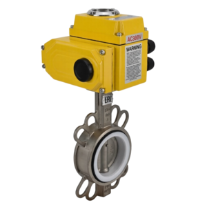 Затвор дисковый поворотный DN.ru WBV3131P-2W-Fb-H Ду65 Ру16, корпус - нержавеющая сталь 304, диск - нержавеющая сталь 304, уплотнение - PTFE, с электроприводом DN.ru QT-N-005EM-O1-24VDC-У1 24В