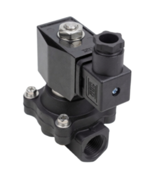 Клапан электромагнитный DN.ru VS541-NT-NC-24VDC 1" Ду25 Ру7, соленоидный двухходовой, корпус - пластик PA66, уплотнение - NBR, резьбовой, нормально-закрытый, прямого действия, катушка - 24В