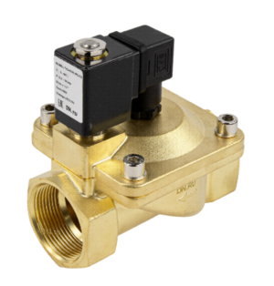 Клапан электромагнитный DN.ru VS400-NT-NC-220VAC 2" Ду50 Ру10, соленоидный двухходовой, корпус - латунь, уплотнение - NBR, резьбовой, нормально-закрытый, пилотный, катушка - 220В