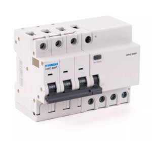 Дифференциальный автомат HYUNDAI HRO63P 3NG4C0000C 00010G 3 полюса + нейтр., 10A ток, к.з. 10kA,30mA, тип AC (STANDARD)
