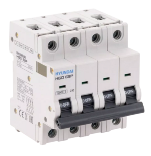 Автоматический выключатель HYUNDAI HGD63P 4PMCS0000C 00040 4 полюса, 40А, ток к.з. 10kA, хар-ка C (STANDARD)