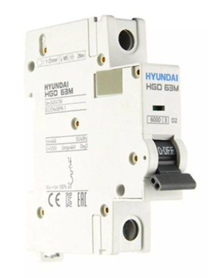 Автоматический выключатель HYUNDAI HGD63-M 1PMCS0000C 00002 1 полюс, 2А, ток к.з. 6kA, хар-ка C (STANDARD)