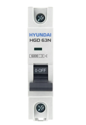 Автоматический выключатель HYUNDAI HGD63-N 1PMCS0000C 00020 1 полюс, 20А, ток к.з. 6kA, хар-ка C (DELUXE)