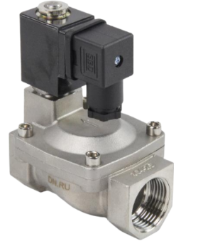 Клапан электромагнитный DN.ru VS431-NT-NC-24VDC 1" Ду25 Ру16 корпус - нержавеющая сталь 304, уплотнение - NBR, резьбовой, нормально-закрытый, пилотный, катушка - 24В