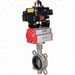 Затвор дисковый поворотный DN.ru WBV3131E-2W-Fb-H Ду50 Ру16, корпус - нержавеющая сталь 304, диск - нержавеющая сталь 304, уплотнение - EPDM, с пневмоприводом DN.ru PA-SA-083 и БКВ DN.ru APL-410N EX