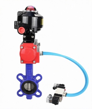 Затвор дисковый поворотный для абразивных сред DN.ru WBV1632E-2W-Fb-H Ду65 Ру16, корпус - чугун QT450, диск - нержавеющая сталь 316L, уплотнение - EPDM, межфланцевый, с пневмоприводом DN.ru PA-SA-083, пневмораспределителем DN.ru 4V320-08, БКВ DN.r...