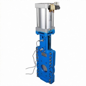 Задвижка шиберная со сквозным ножом DN.ru GVKRT3431N-2W-Fb-2P Ду150 Ру10 межфланцевая, корпус - углерод.сталь WCB, шибер - нерж.сталь 304, уплотнение - NBR, с пневмоприводом, пневмораспределителем Dn.ru 4V210-08 220В и индукцион.датчиками LJ12A3-4...