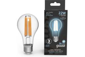 Лампа светодиодная филаментная Gauss A70 Black Filament 22Вт грушевидная 4100К E27 2100лм