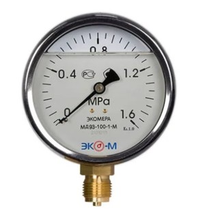 Манометр Экомера МД93-100мм 0..1МПа М20*1,5 (Гидрозаполненный)