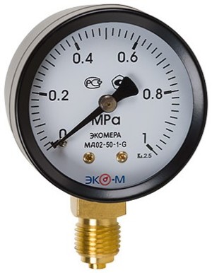 Манометр Экомера МД02-50мм 0..2,5МПа М12*1,5 О2 (кислород)