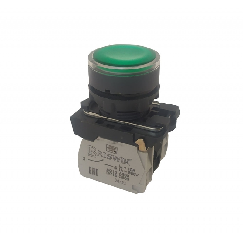 Выключатель Briswik КМЕ 4111м -Л 24В зеленый IP40 УХЛ2 10А 1но+1нз купить с доставкой по РФ